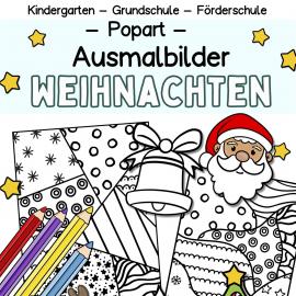 Kostenlose Weihnachten Popart Ausmalbilder für Kinder im Kindergarten, Vorschule, Förderschule und Klasse 1