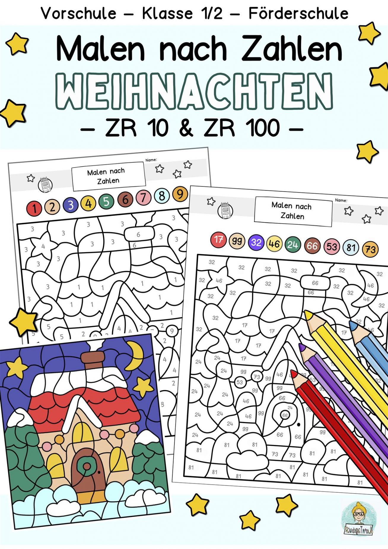 Kostenloses Arbeitsblatt Malen nach Zahlen-Winter und Weihnachten