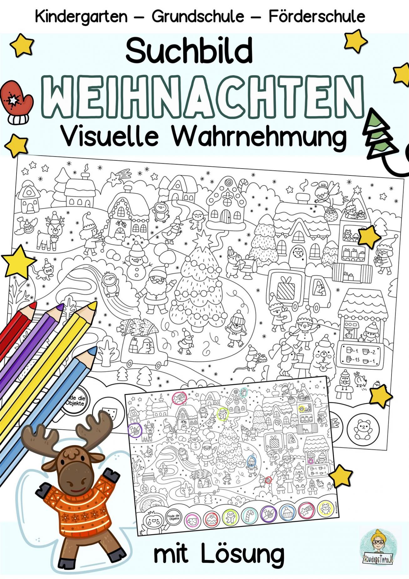 Kostenloses-Wimmelbild-Suchbild-Weihnachten zum-Ausmalen-Kindergarten-Grundschule