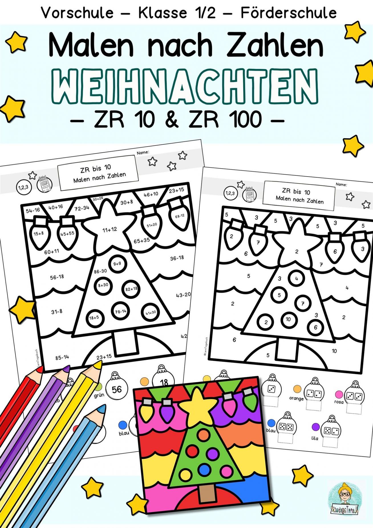 Kostenloses Arbeitsblatt Rechnen und Malen-Weihnachten