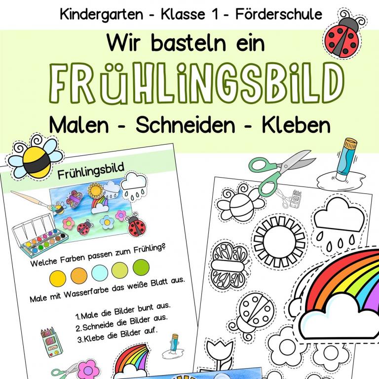 Frühling Basteln schneiden Malen Kinder Kindergarten Förderschule Klasse 1 Vorschule