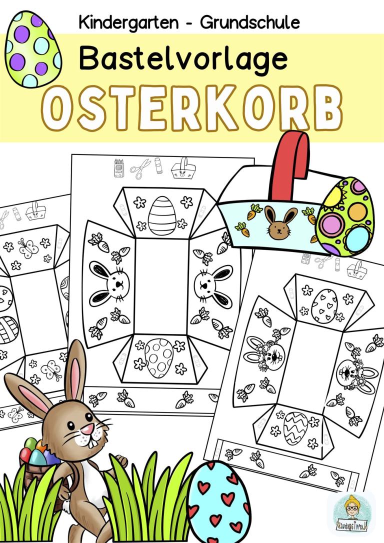 Osterkorb basteln mit Kindern, einfache Vorlage zum Ausdrucken