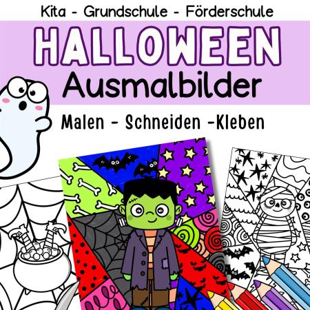 Halloween Ausmalbilder für Kinder im Kindergarten, Grundschule und in der Förderschule zum basteln 