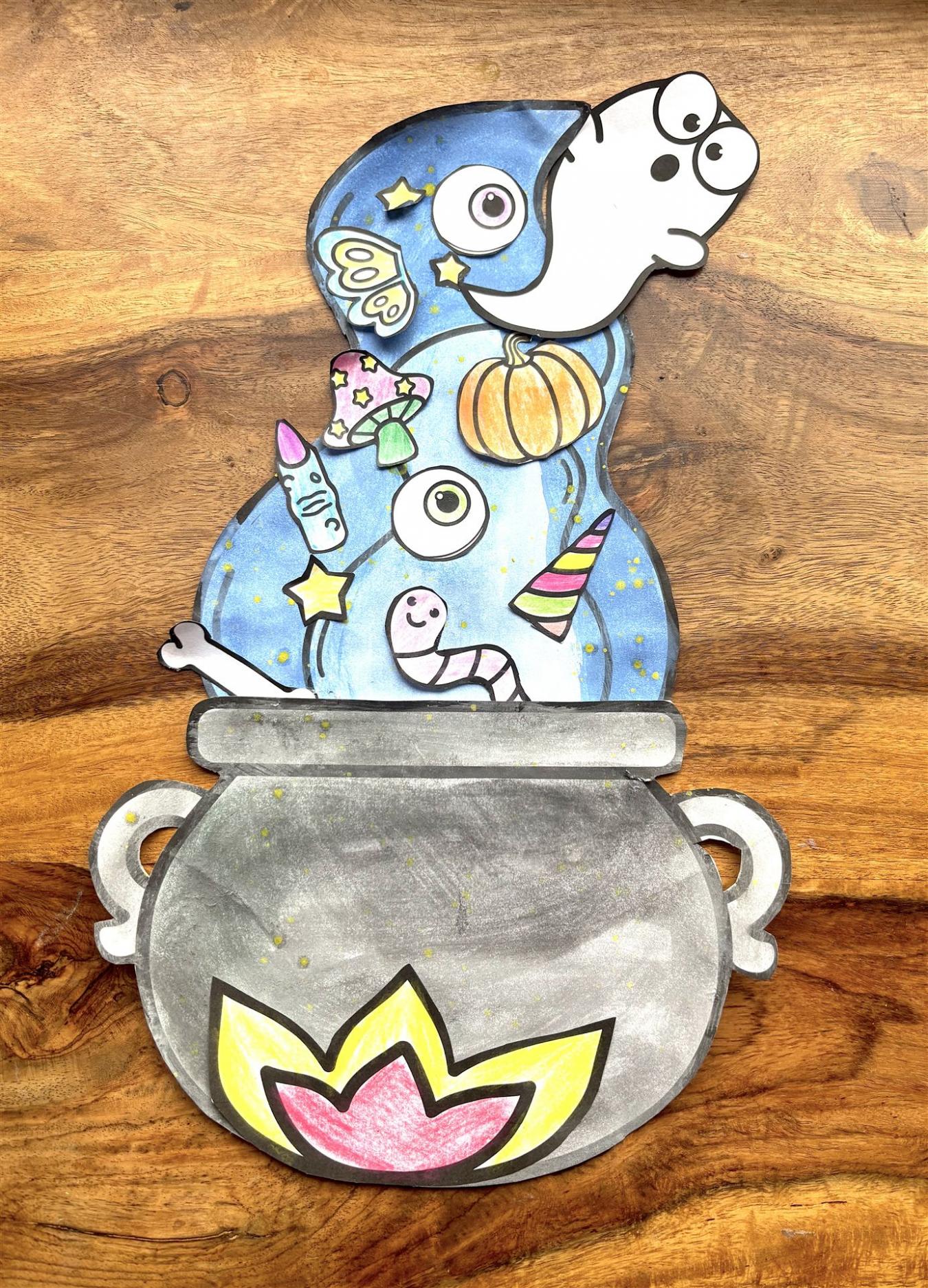 Halloween Bastelidee für Kinder im Kunstunterrichtim Kindergarten, Grundschule, Klasse 5, Klasse 6, und Klasse 7