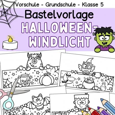 Halloween-Windlicht basteln mit Kindern-Vorlagen