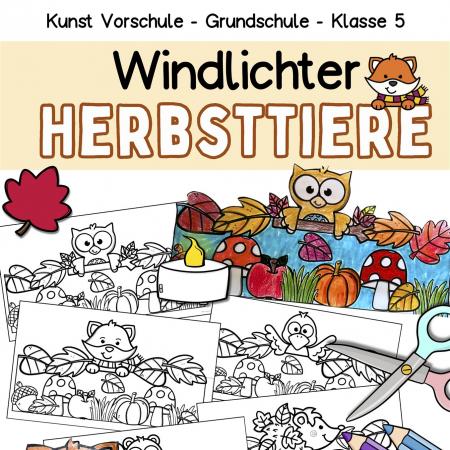 Herbst Windlichter Bastel mit Kinder im Kindergarten und Grundschule, Bastelvorlage aus Papier