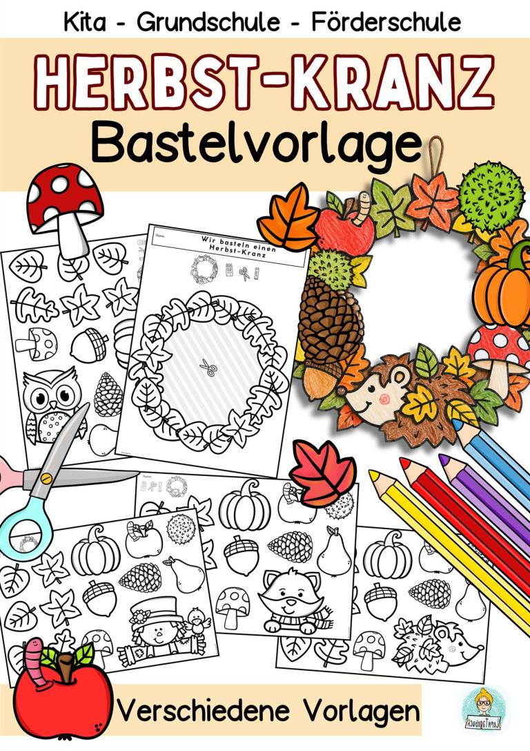 Herbst-Kranz basteln mit Kindern aus Papier, einfach Bastelideen