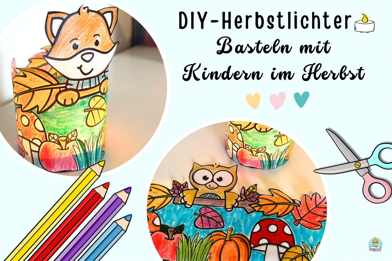 Basteln und Malen mit Kinder im Herbst, Windlichter aus Papier Vorlagen zum ausdrucken