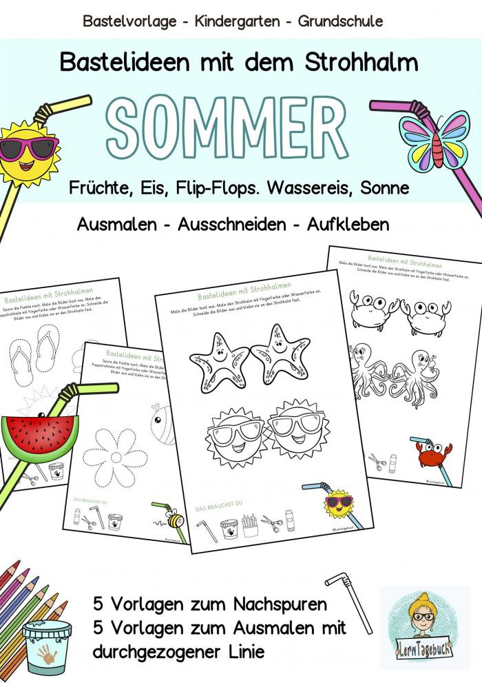 Lerntagebuch - Sommer Ausmalbilder zum Basteln mit Strohhalme