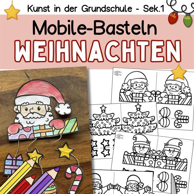 Weihnachten Mobile Basteln mit Kindern als Fensterbilder, Kunst in der Grundschule und Klasse 5, 6