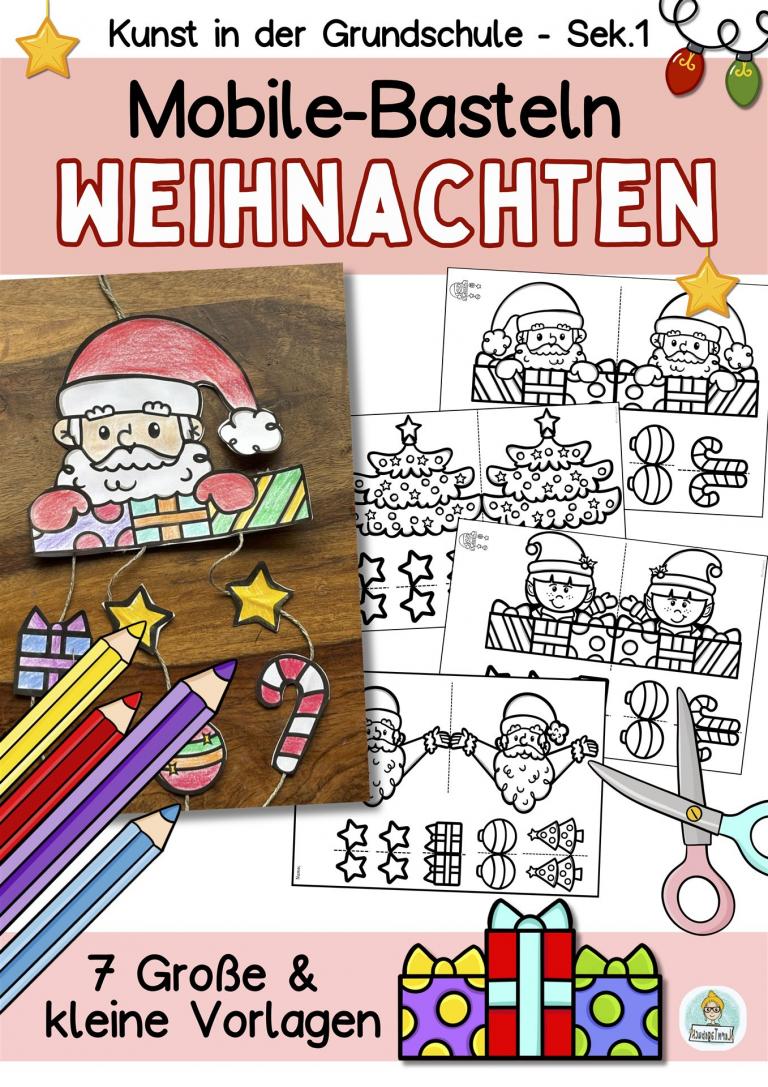 Weihnachten Mobile Basteln mit Kindern als Fensterbilder, Kunst in der Grundschule und Klasse 5, 6