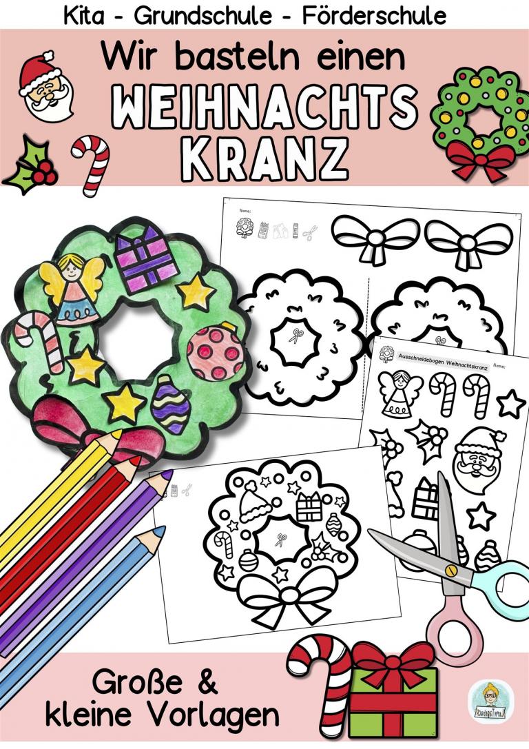Weihnachten Kunstunterricht einfache Bastelvorlage für Kinder im Kindergarten, Vorschule, Grundschule und Förderschule