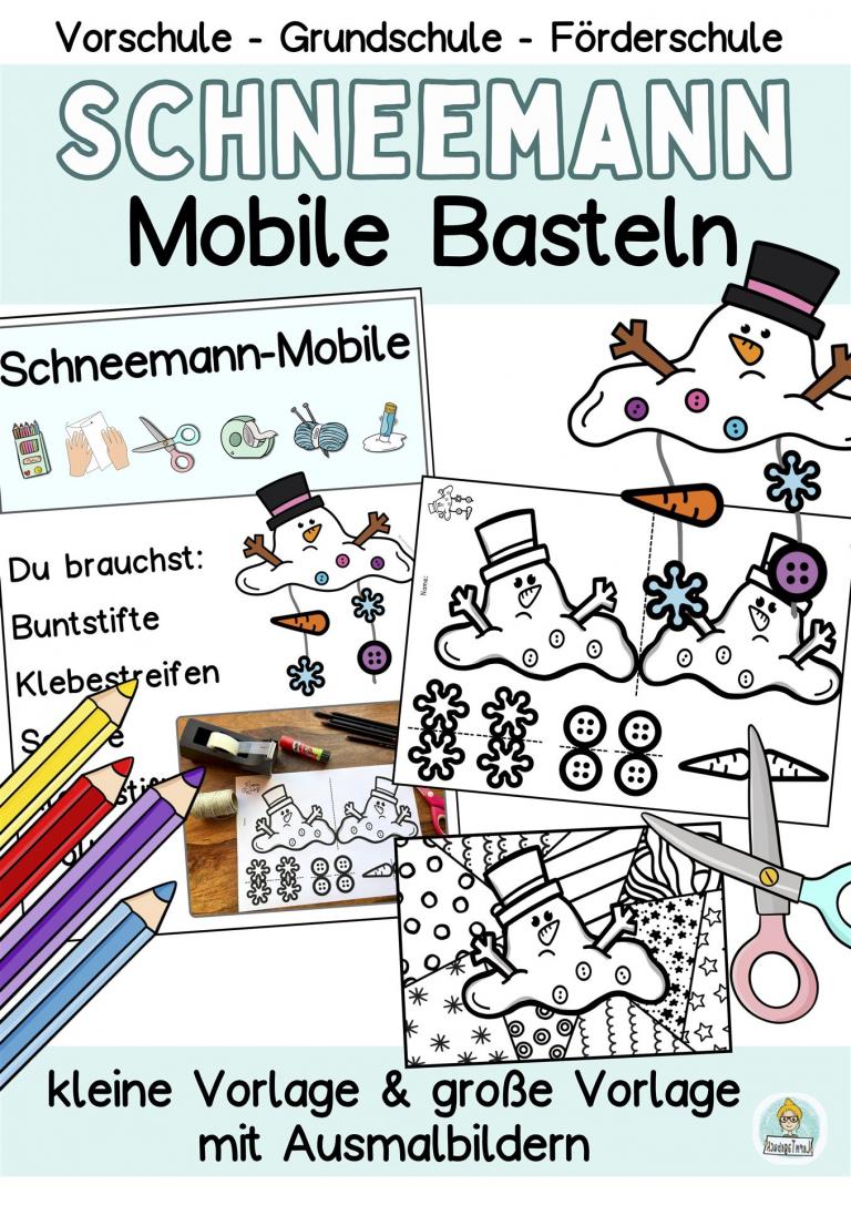 Schneemann basteln aus papier mit Kinder einfach Vorlage Fensterbilder