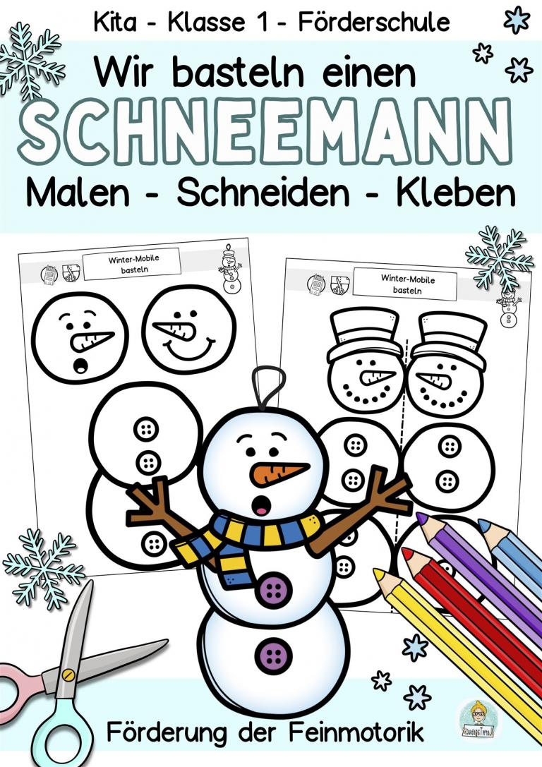 einfachen Schneemann basteln mit Kindern in der Vorschule, Kunst Klasse 1 und Förderschule