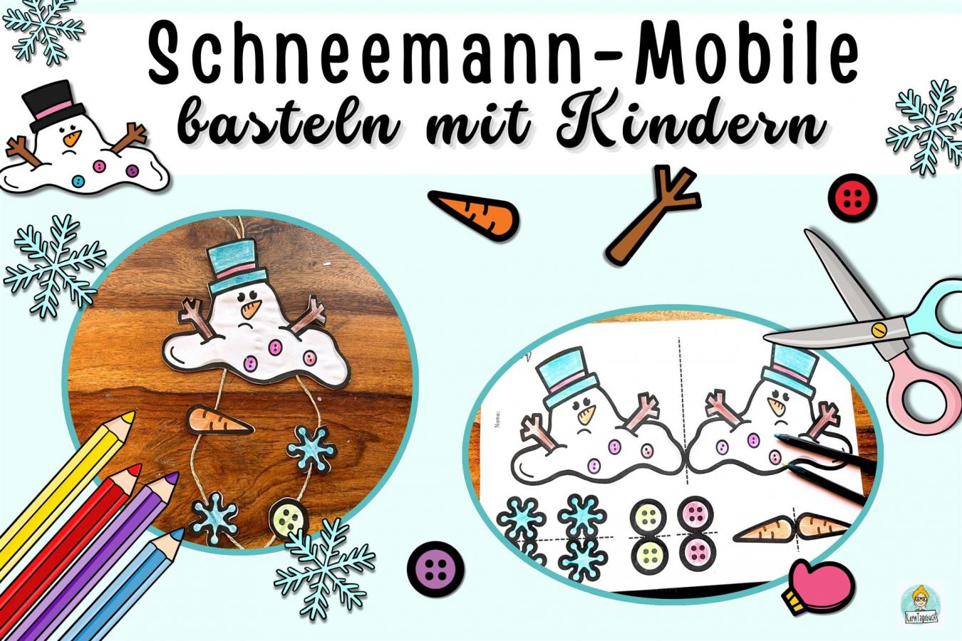 Schneemann basteln aus Papier mit Kinder einfache Fensterbilder