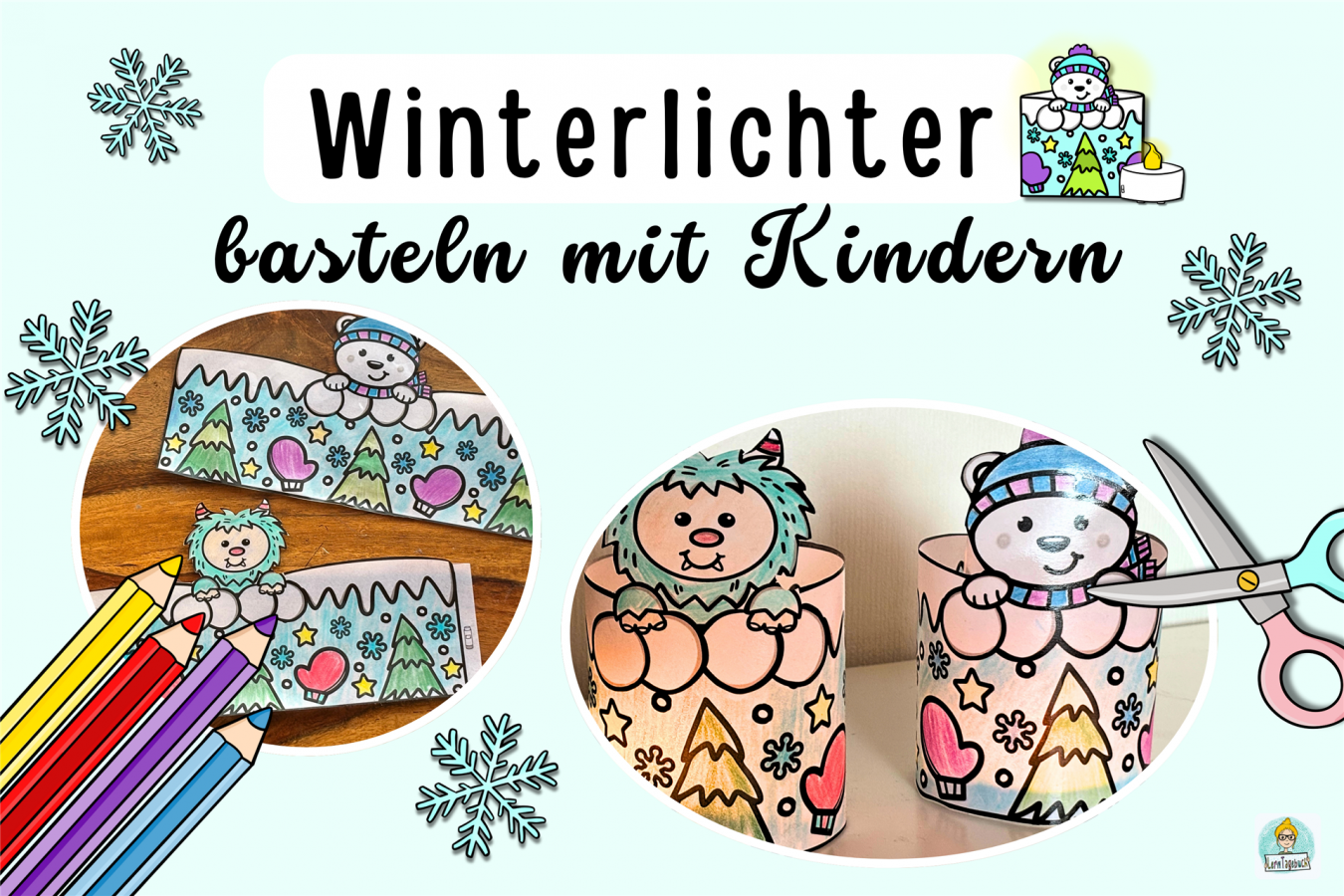 Basteln und Malen mit Kinder im Winter, Windlichter aus Papier Vorlagen zum ausdrucken