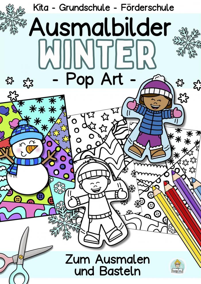 Lerntagebuch - Winter Ausmalbilder mit Popart Hintergründen