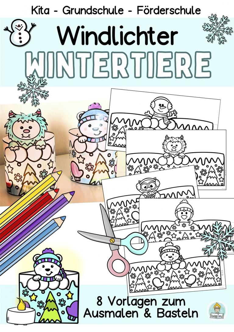 Winter einfache Windlichter basteln mit kinder aus Papier im kindergarten, grundschule und Förderschule