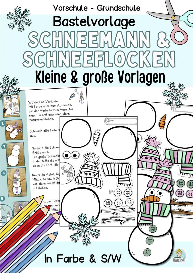 Winter schneemann basteln Vorlagen aus Papier mit kinder 