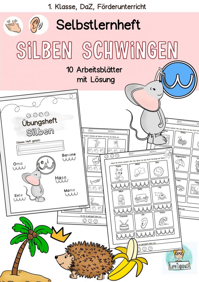 Arbeitsblätter mit Übungen Silben schwingen, klatschen Vorschule, Deustch 1.Klasse, Fördermaterial, DaZ-Unterricht.