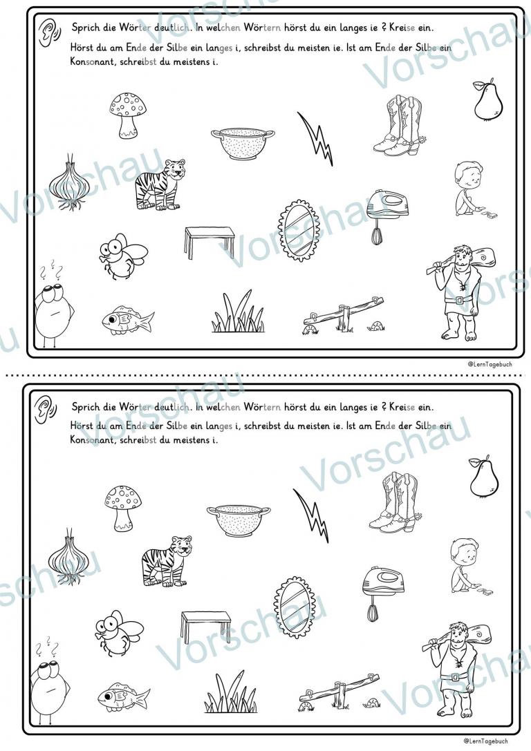 Lerntagebuch - Arbeitsblätter Wörter mit ie
