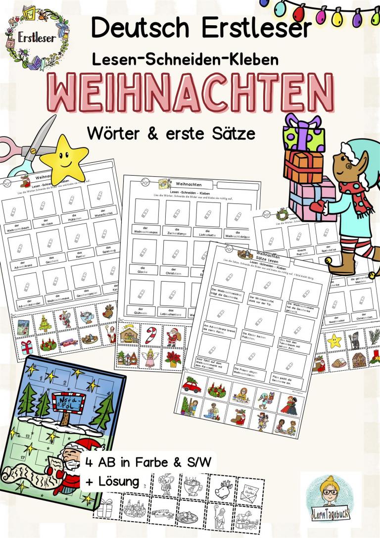 Weihnachten Arbeitsblätter Wörter Lesen lernen Deutsch Klasse 1, DaZ, Fördermaterial zur Leseübung