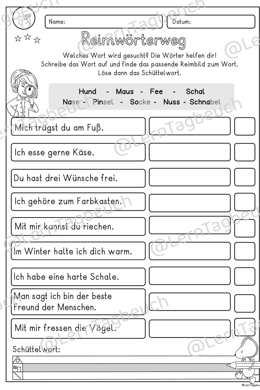 Lerntagebuch - Reimwörter Lernspiel, Lesespaziergang, Vorschule Klasse ...