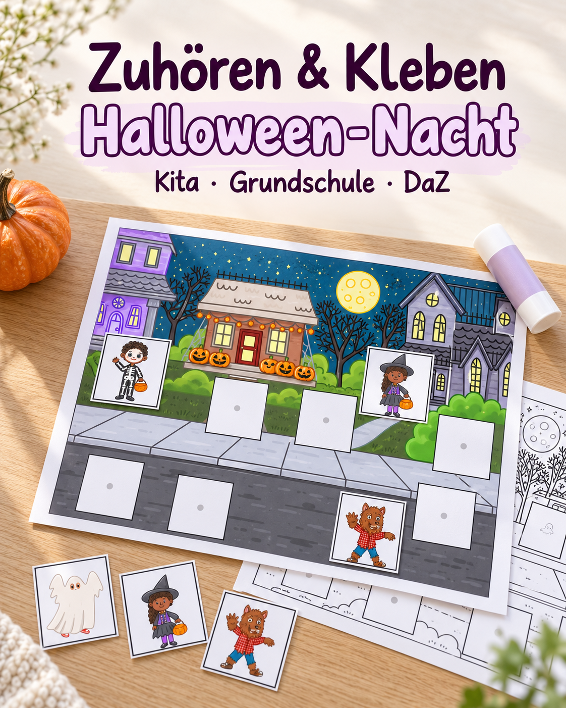 Deutsch-Hörverstehen-Zuhören und Kleben-Kindergarten-Grundschule-DaZ