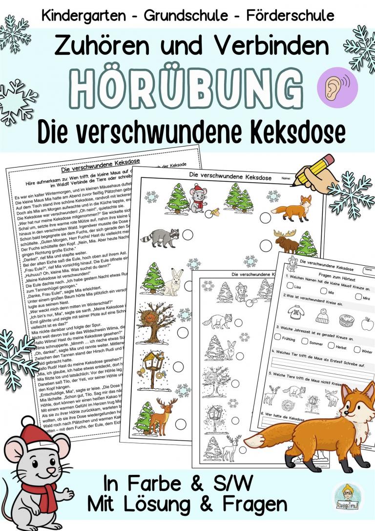 Hörverstehen, hörübung Deutsch Arbeitsblatt Grundschule, Kindergarten, Vorschule