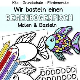 Kostenlose Ausmalbild und Bastelvorlage Regenbogenfisch für Kinder pdf ausdrucken