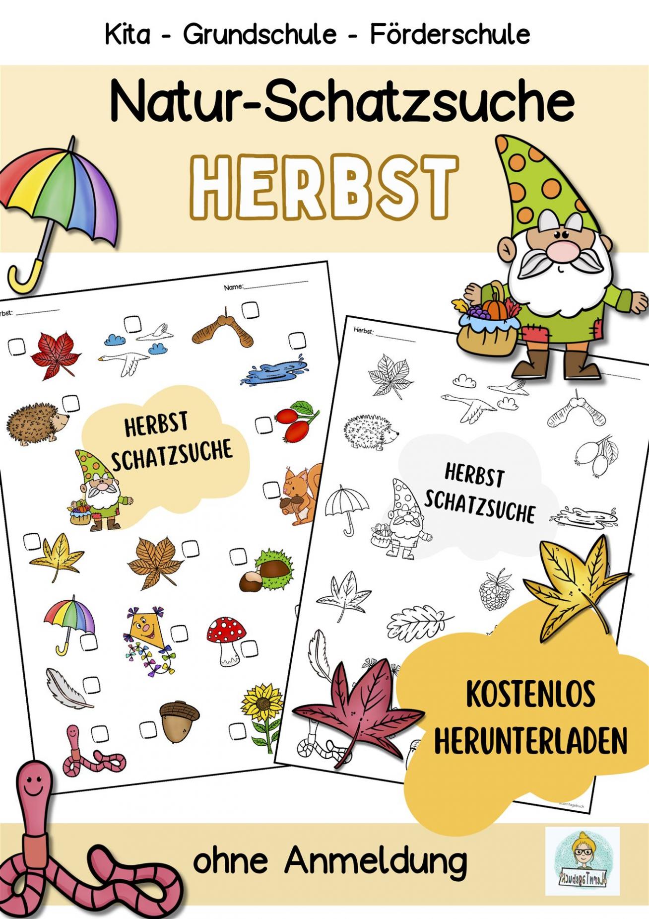 Kostenlose Vorlage Herbst Natur und Wald Schatzsuche Kinder