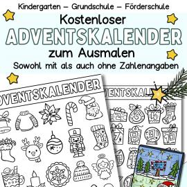 Kostenloser Adventskalender für Kinder zum Ausmalen, Ausdrucken
