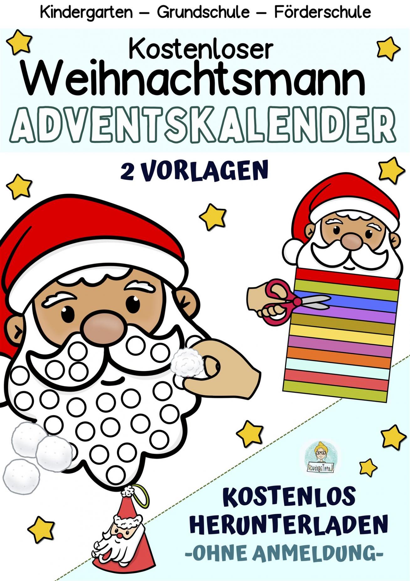 Kostenloser Weihnachtsmann-Adventskalender-Basteln-Kindergarten-Vorschule-Förderschule-Grundschule