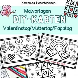 kostenlos DIY Karten Basteln mit Kindern Muttertag, Vatertag, Geburtstag oder Valentinstag