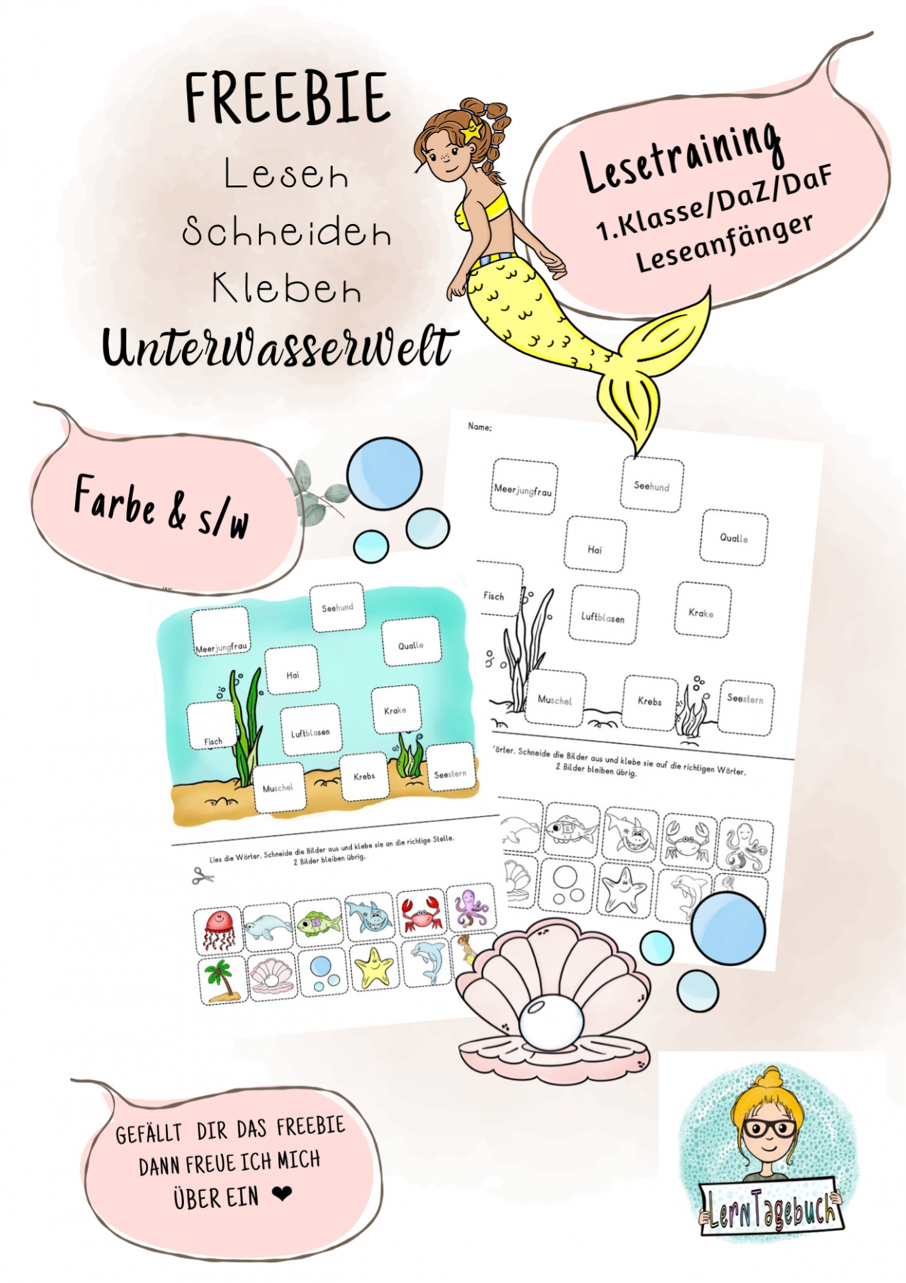 Kostenlos Lesen, Leseübung Sommer, Meer, 1.Klasse, DaZ