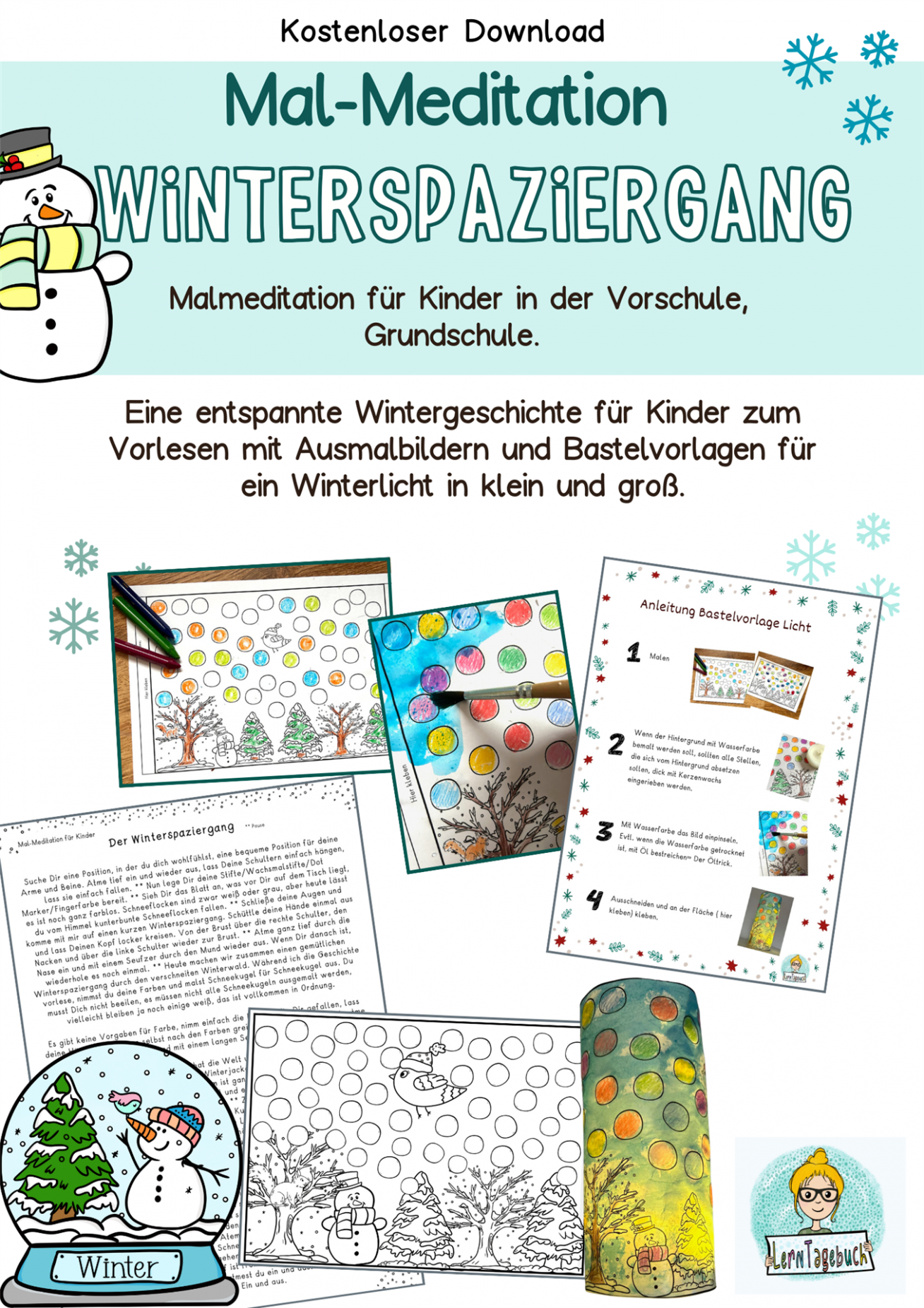 kostenlos herunterladen Mal-Meditation für Kinder, Grundschule, Entspannungsübung Winter Winterlicht basteln