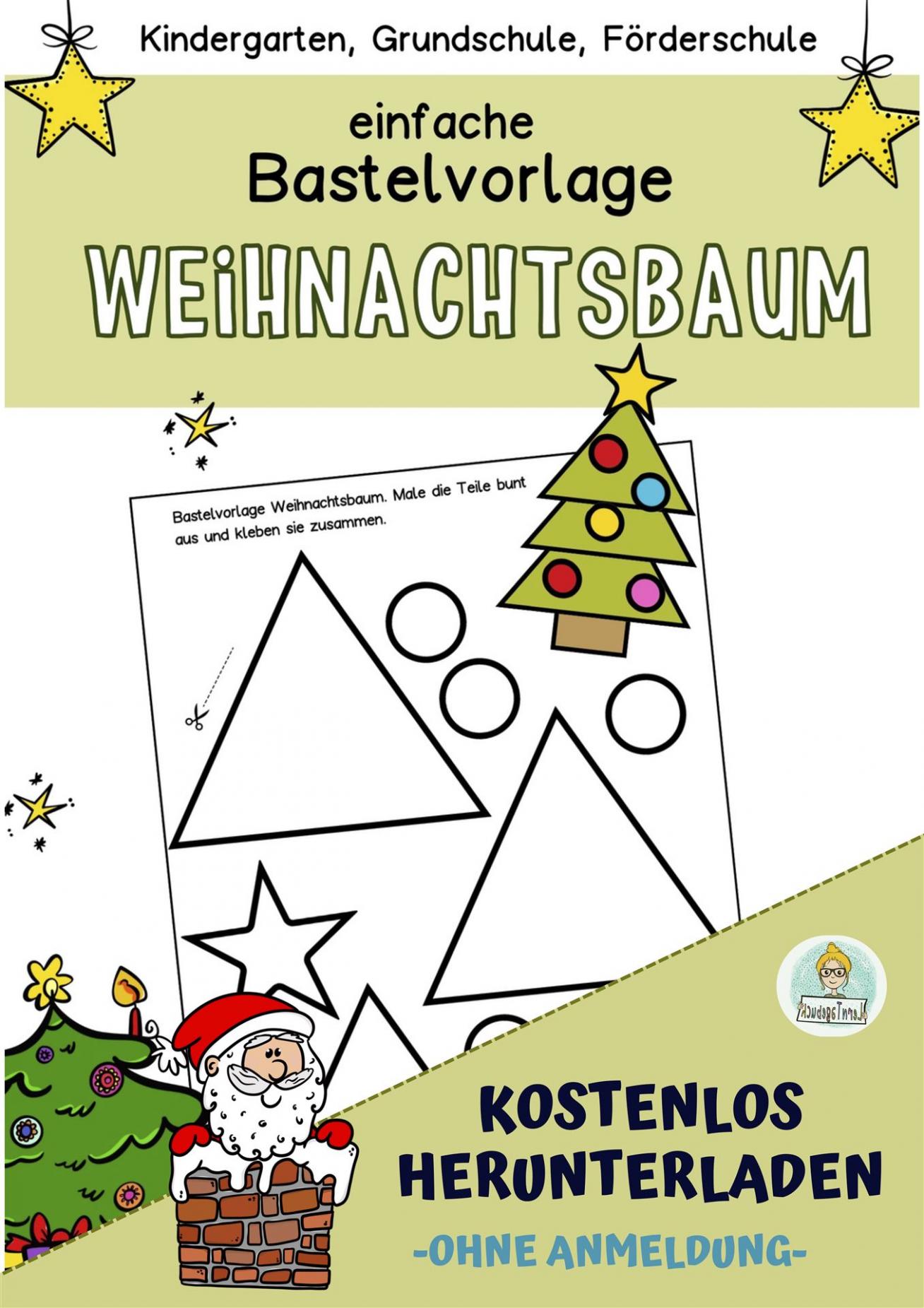 Kostenlose einfache Bastelvorlage Bastelidee Weihnachtsbaum Kinder Kindergarten Grundschule Förderschule