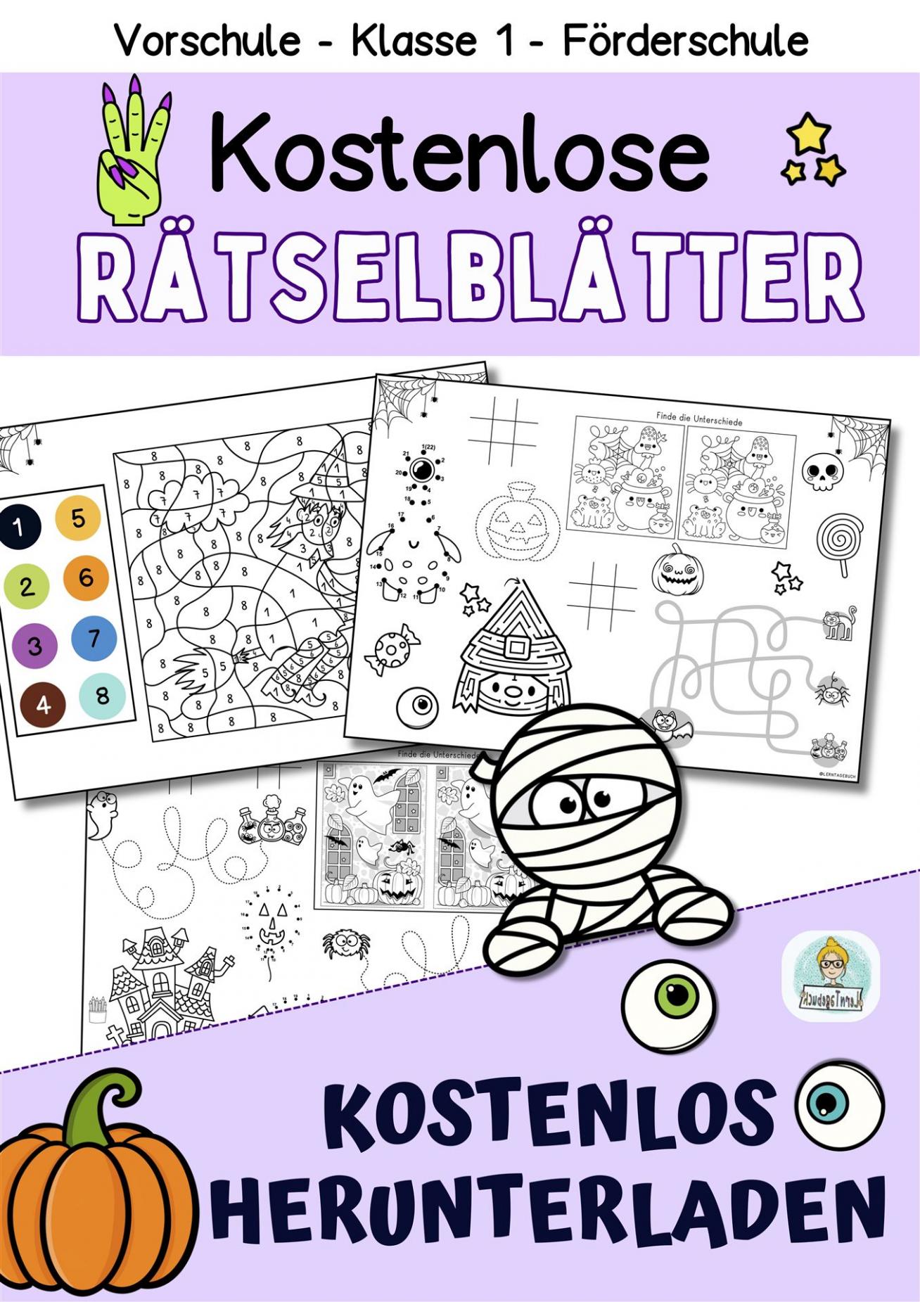 Kostenlose Halloween Rätselseiten für Kinder zum Herunterladen