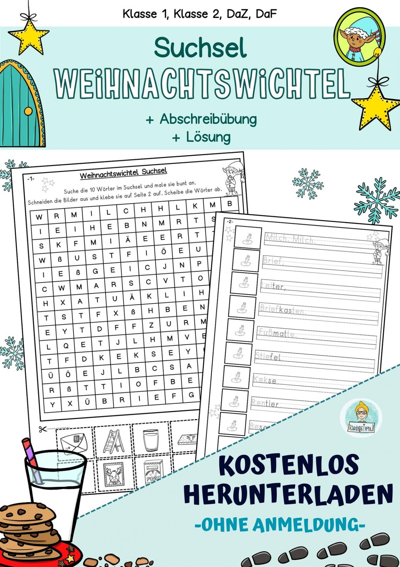 Kostenlose herunterladen Ideen Suchsel Wörter Rätsel Weihnachten Wichtel Wichteltür Klasse 1, 2, DaZ, DaF