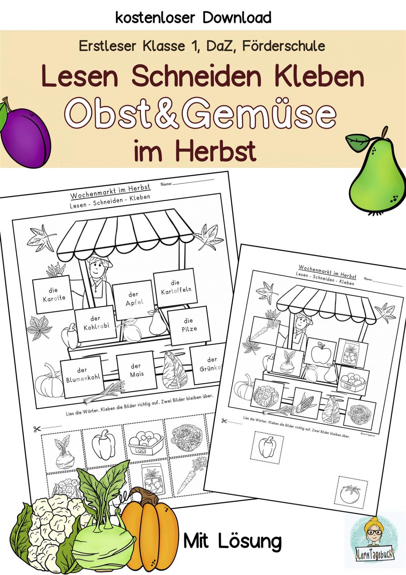 Kostenlose Leseübung Lesen 1.Klasse DaZ Leseblatt Förderschule Herbst Obst und Gemüse pdf