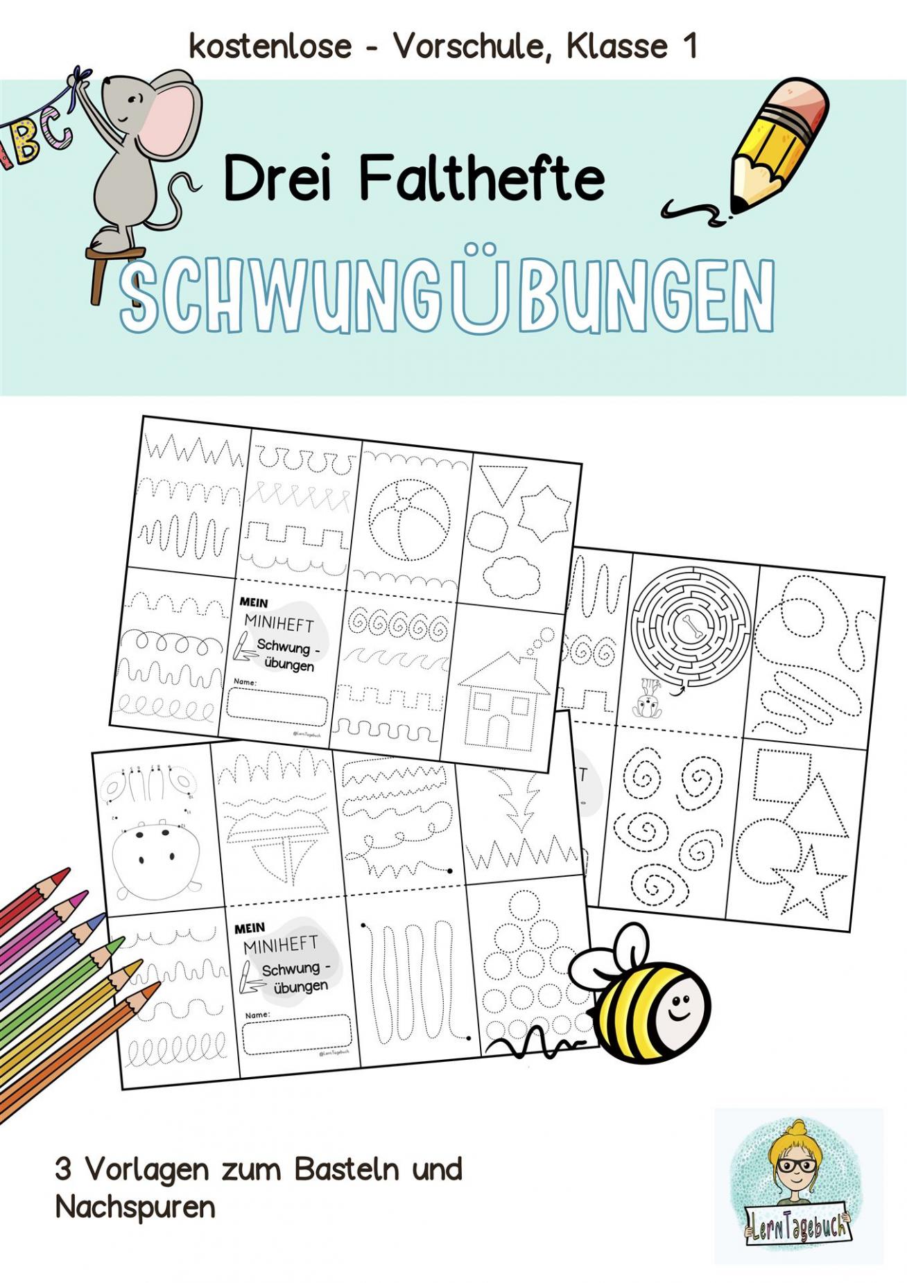 Kostenlose Schwungübung, Nachspuren Einschulung, Vorschule, Klasse 1