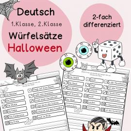 kostenlose Würfelsätze Halloween 1. Klasse, 2. Klasse, DaZ, Sätze schreiben