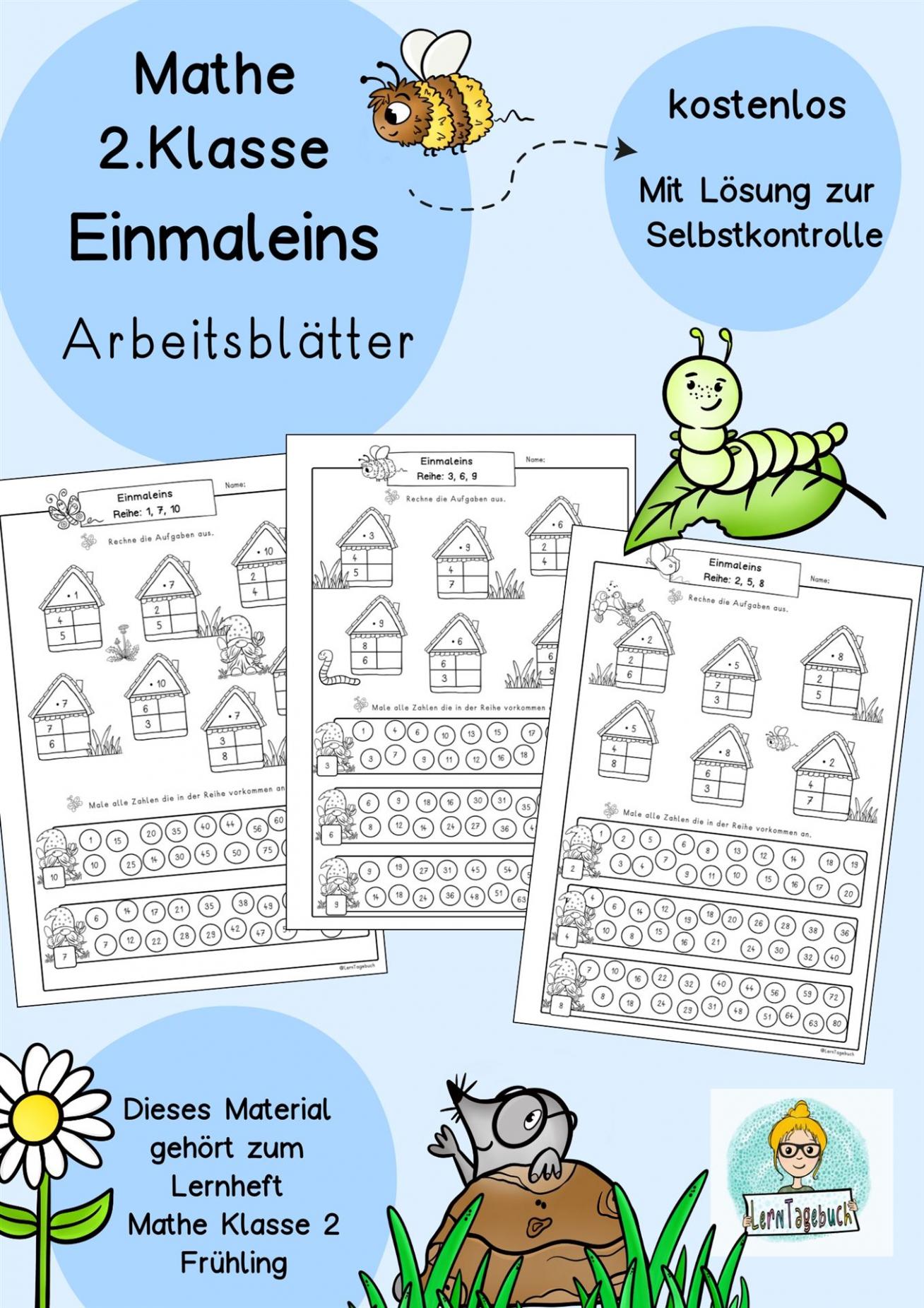Mathe Klasse 2, Einmaleins Übungen kostenlos Arbeitsblätter kostenlos herunterladen