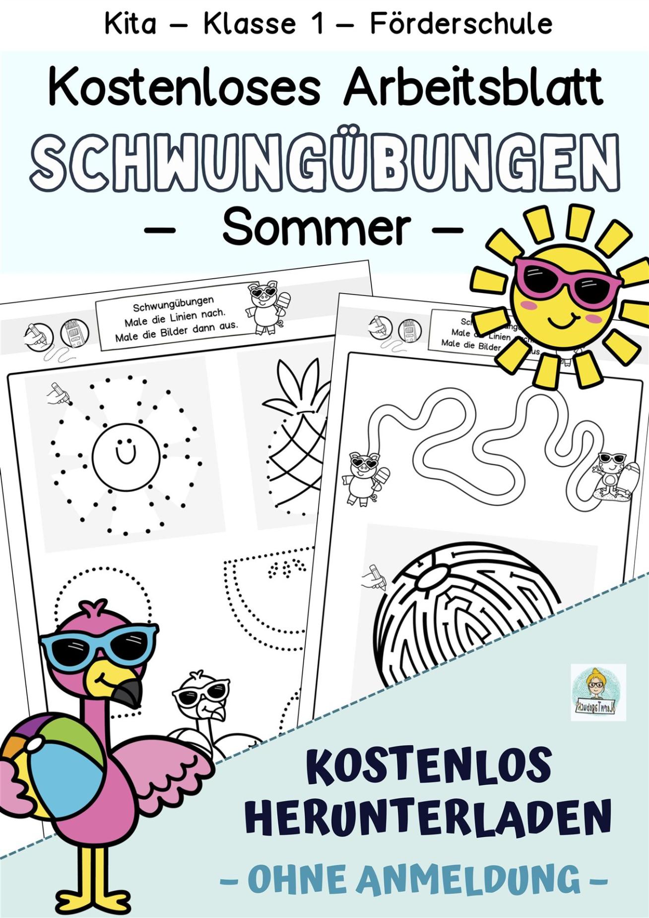 Kostenloses Arbeitsblatt mit Schwungübungen für Kinder zum Nachspuren
