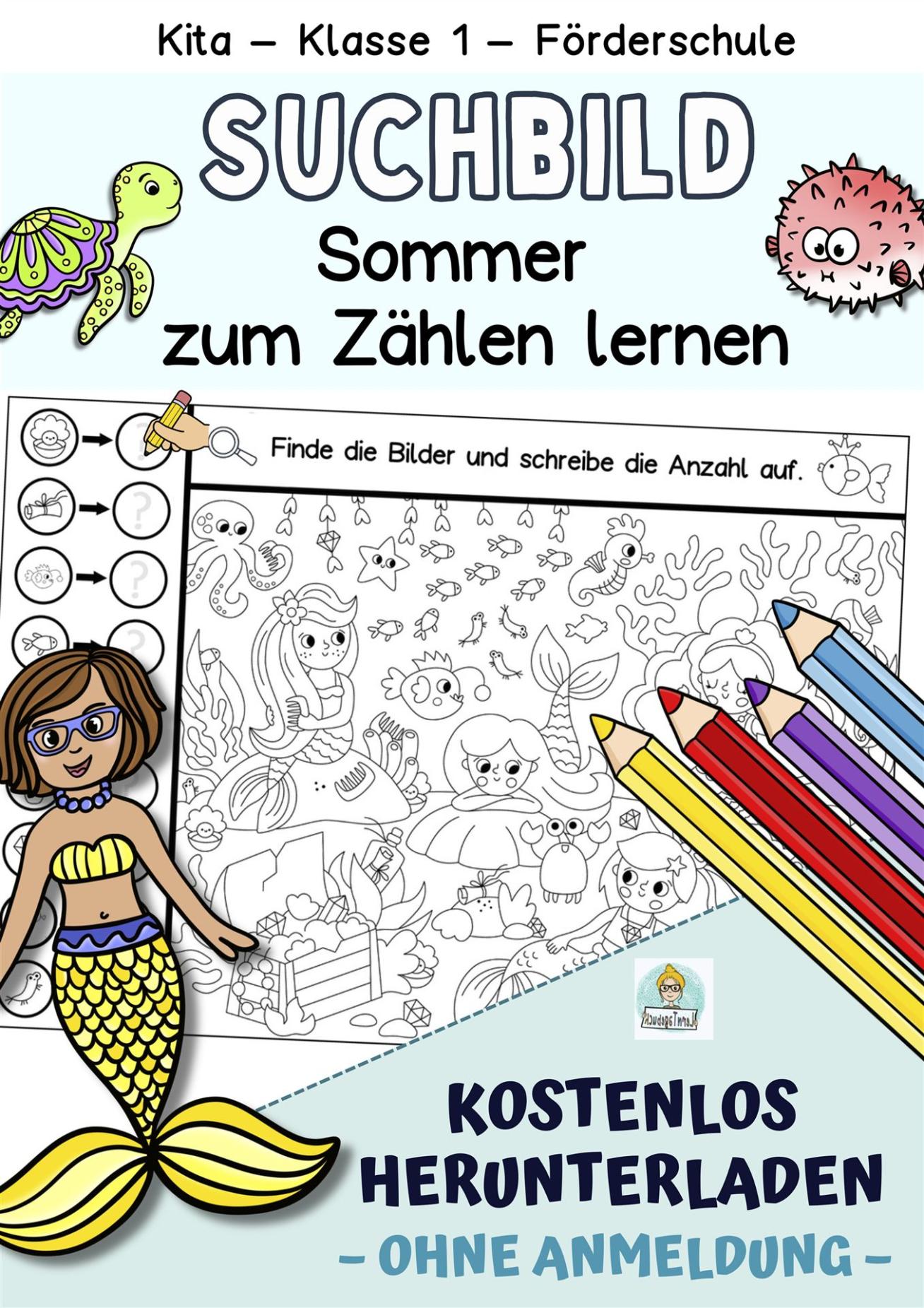 Kostenloses-Arbeitsblatt-Zählen-lernen Kindergarten-Vorschule-Klasse1