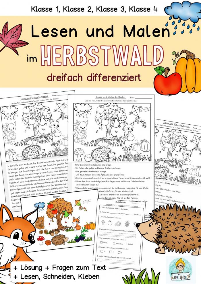 Lerntagebuch - Lesen und Malen Tiere im Herbst (differenziert)