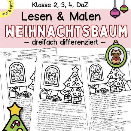 Leseübung Lesen und Malen Weihnachten zum Lesenlernen und Leseverstehen Deutsch Klasse 2, 3, 4, DaZ