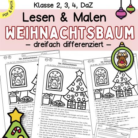 Leseübung Lesen und Malen Weihnachten zum Lesenlernen und Leseverstehen Deutsch Klasse 2, 3, 4, DaZ