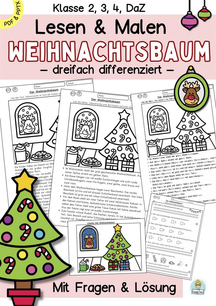 Lerntagebuch - Lesen und Malen Weihnachtsbaum (differenziert)