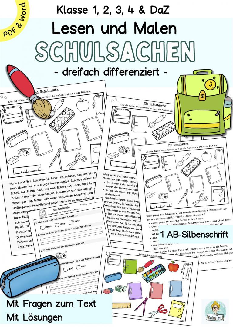 Leseübung Lesen verstehen und malen Deutsch Lesen Klasse 1, 2, 3, DaZ